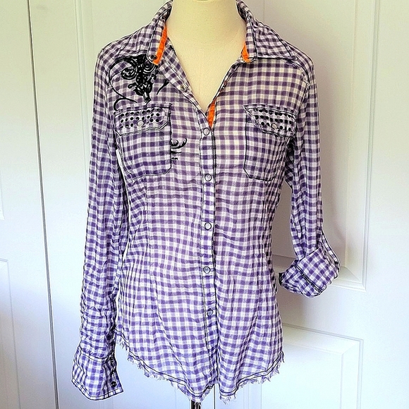 ROAR Buffalo Check Button Down Shirt NWOT Embroidered Design w/Studded Pockets - Picture 2 of 11